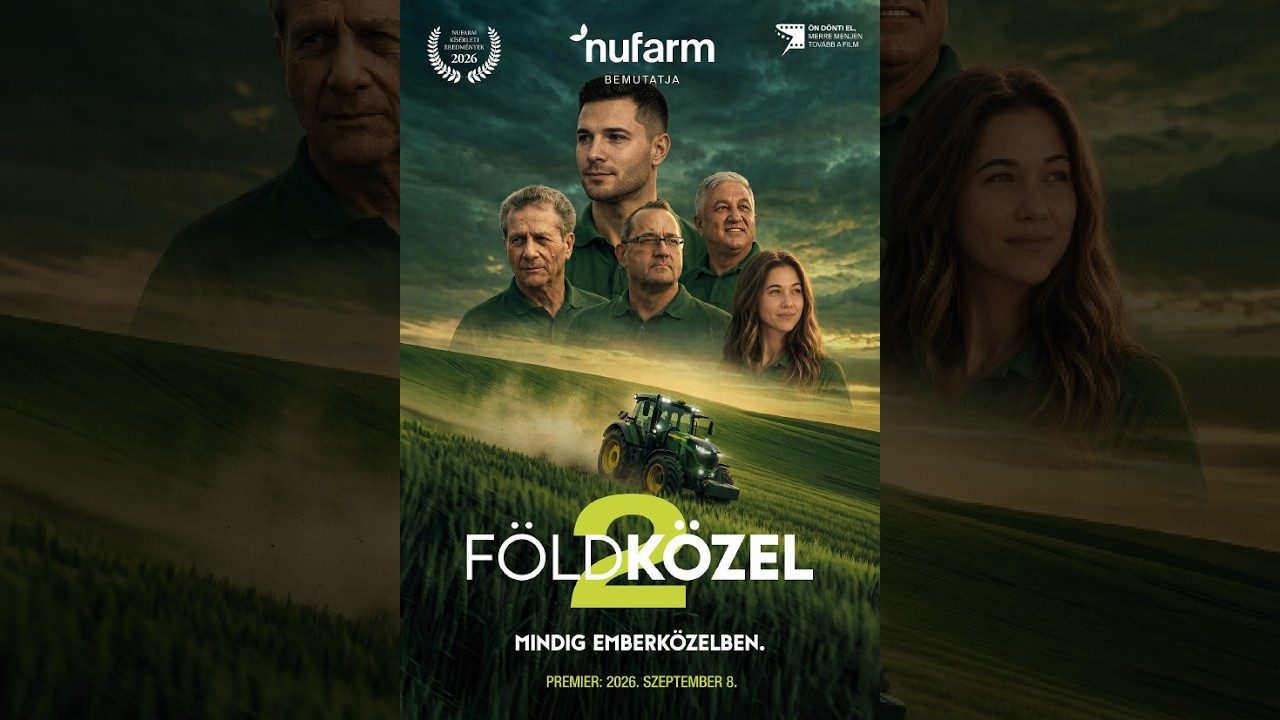 A Földközel 2 filmplakátja — a Nufarm interaktív filmje két családi gazdaságról, zöld búzatáblán dolgozó traktorral